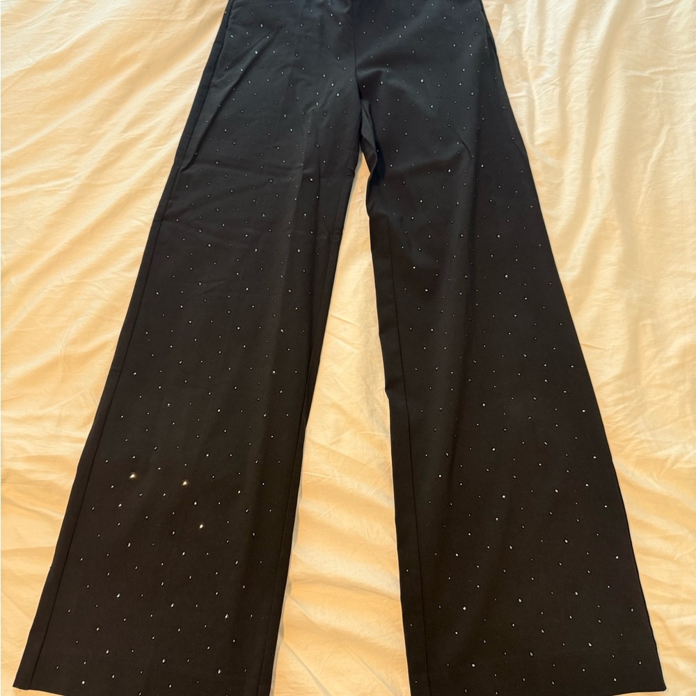 Chico's Black Wide Leg Pants with Silver Rhinestones